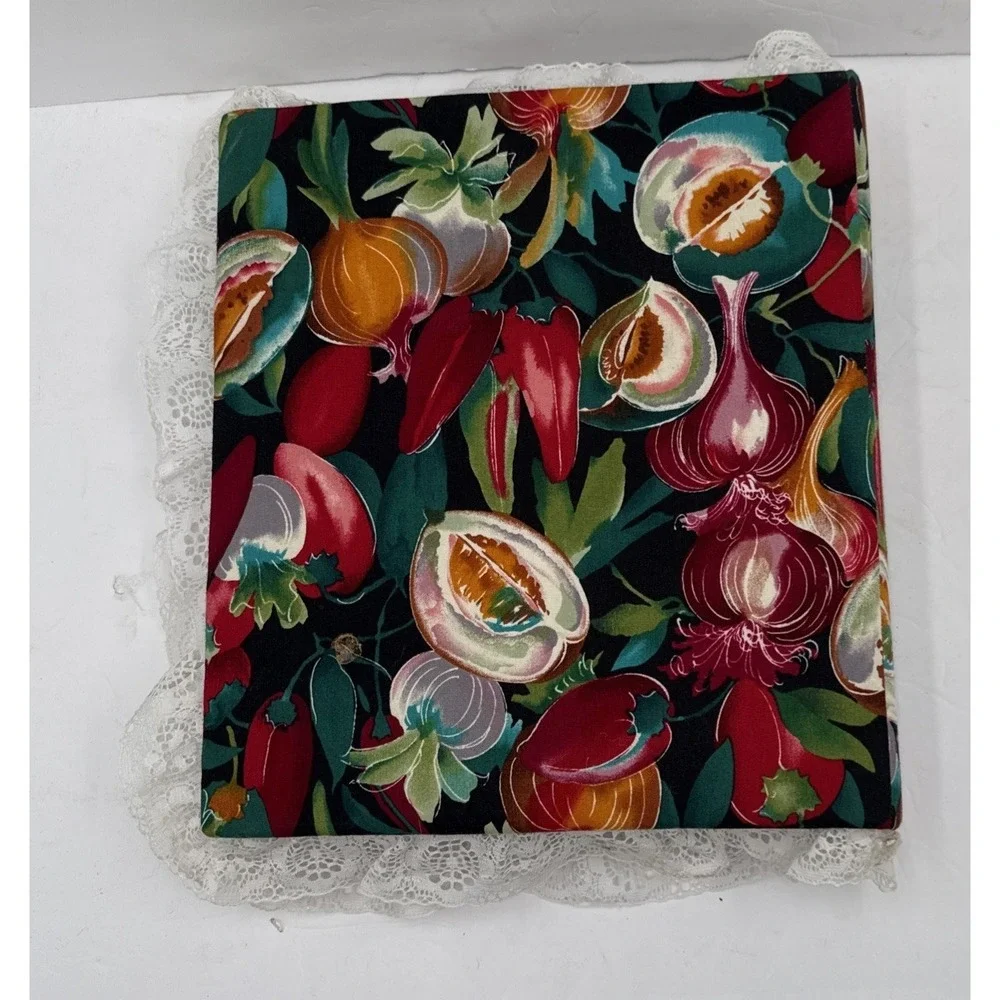 Vintage Handmade Fabric Photo Album Scrapbook Lace Cottagecore 80s Chili Peppers